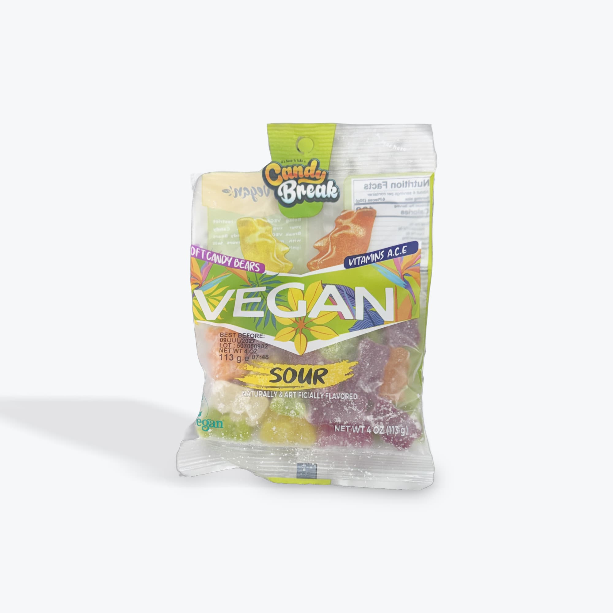 Candy Break Sour VEGAN Gummy Bears 4oz