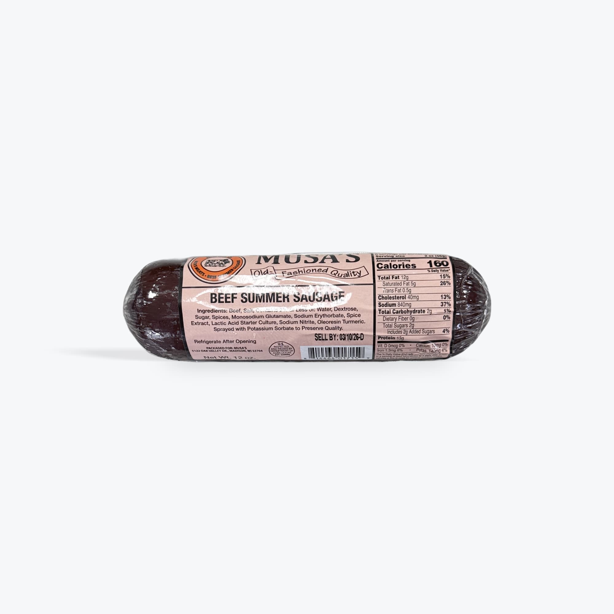 Musa's Beef Summer Sausage 12oz