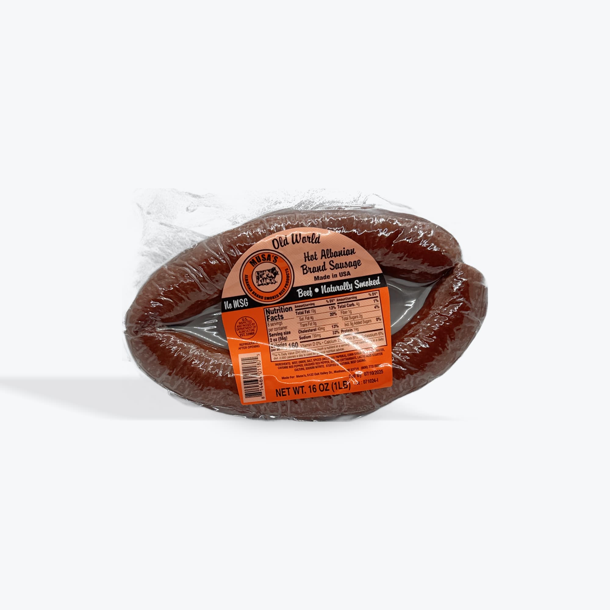 Musa's Hot Albanian Sausage 1Lb