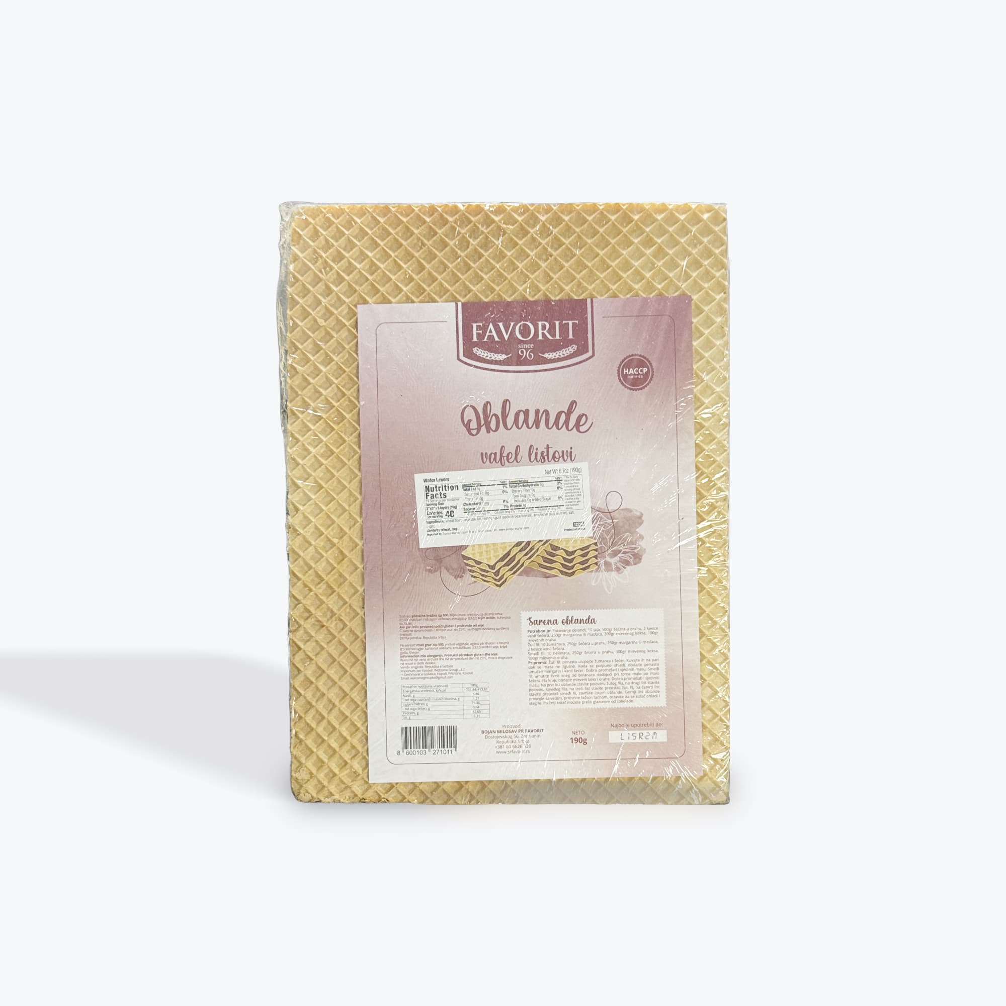 Favorit Oblante Wafer Sheets 190g